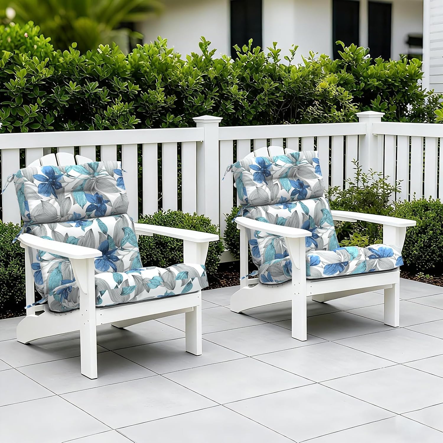 Outdoor High Back Chair Cushions Set of 2, Waterproof Seat Cushion Rocking Chair Cushion with tie 44×20×4 inch, Clemens Noir Blue