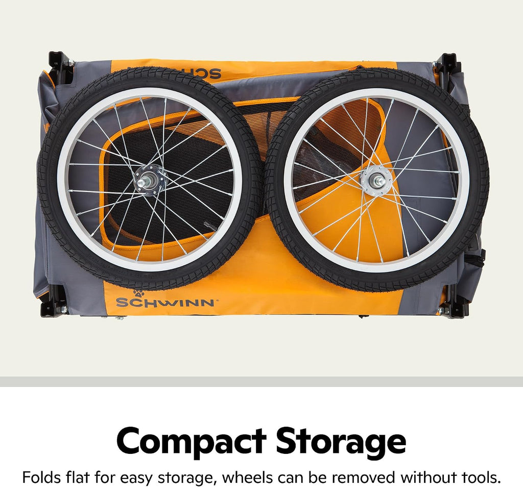 Schwinn 13-SC315 Rascal Bike Pet Trailer, For Small and Large Dogs, Lightweight, Tow with Bicycle, Up to 50 lbs. Small, Orange/Grey