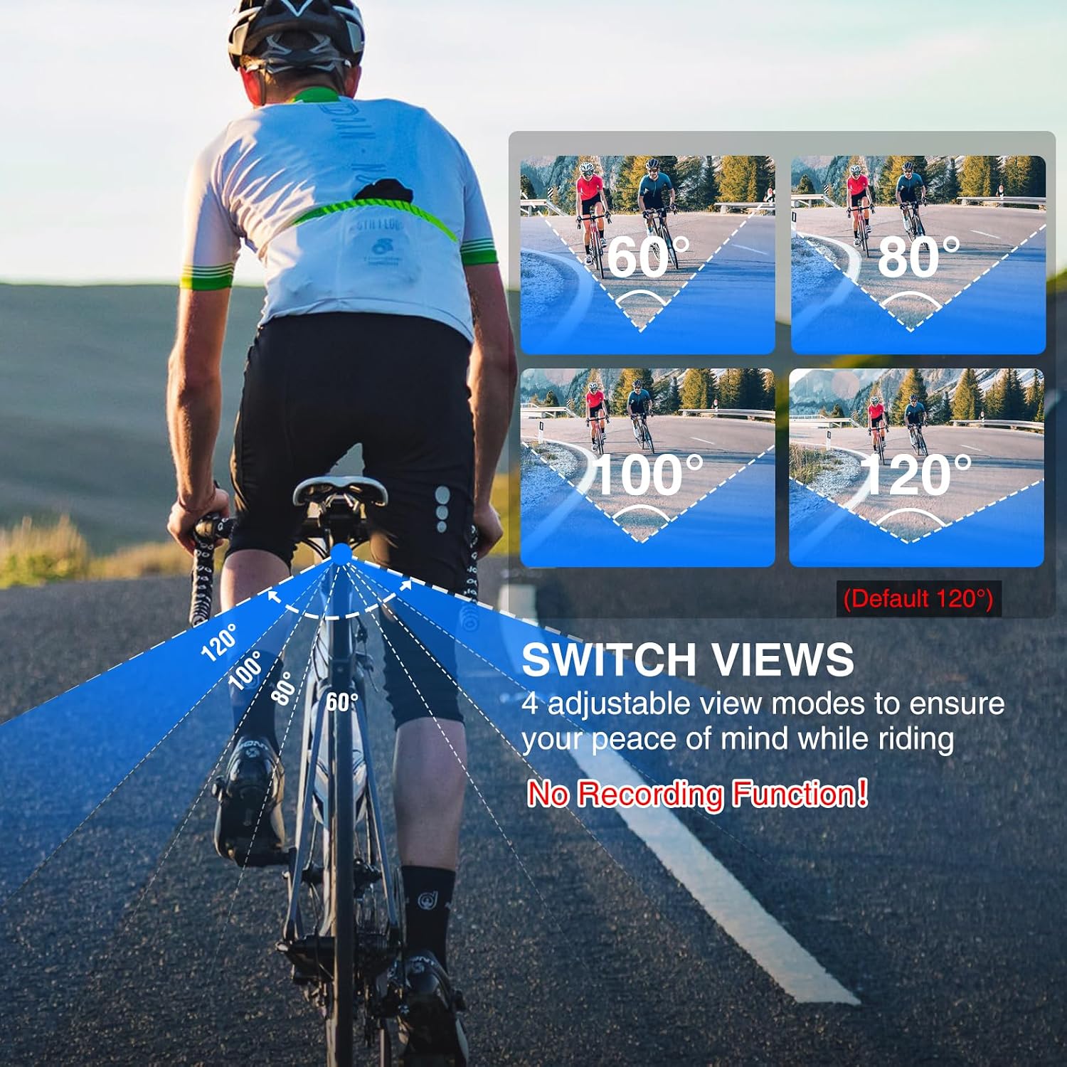 PARKVISION Handlebar Bike Mirror, Bicycle Rear View Zoom Camera with Dust Cover, 4.3'' HD 1080P Monitor, 120°/100°/80°/60° Wide Angle View, 10000mah Battery, Bike Camera for Mountain