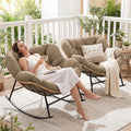 NICESOUL 2-Piece Outdoor Patio Papasan Rocking Chair, Cozy Oversized Wicker Gliding Lounge Chairs for Balcony, Patio or Porch, Wide & Large Double Royal Rocker with Comfy Padded Cushion, Brown/Tan