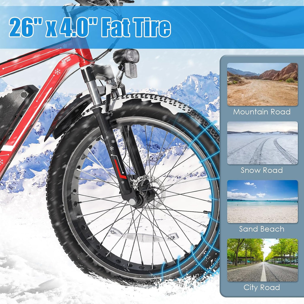 GOCIO 26' Fat Tire Electric Bike for Adults - 48V 750W Powerful Motor, 40 Miles Range, Dual Suspension, All-Terrain E-Bike