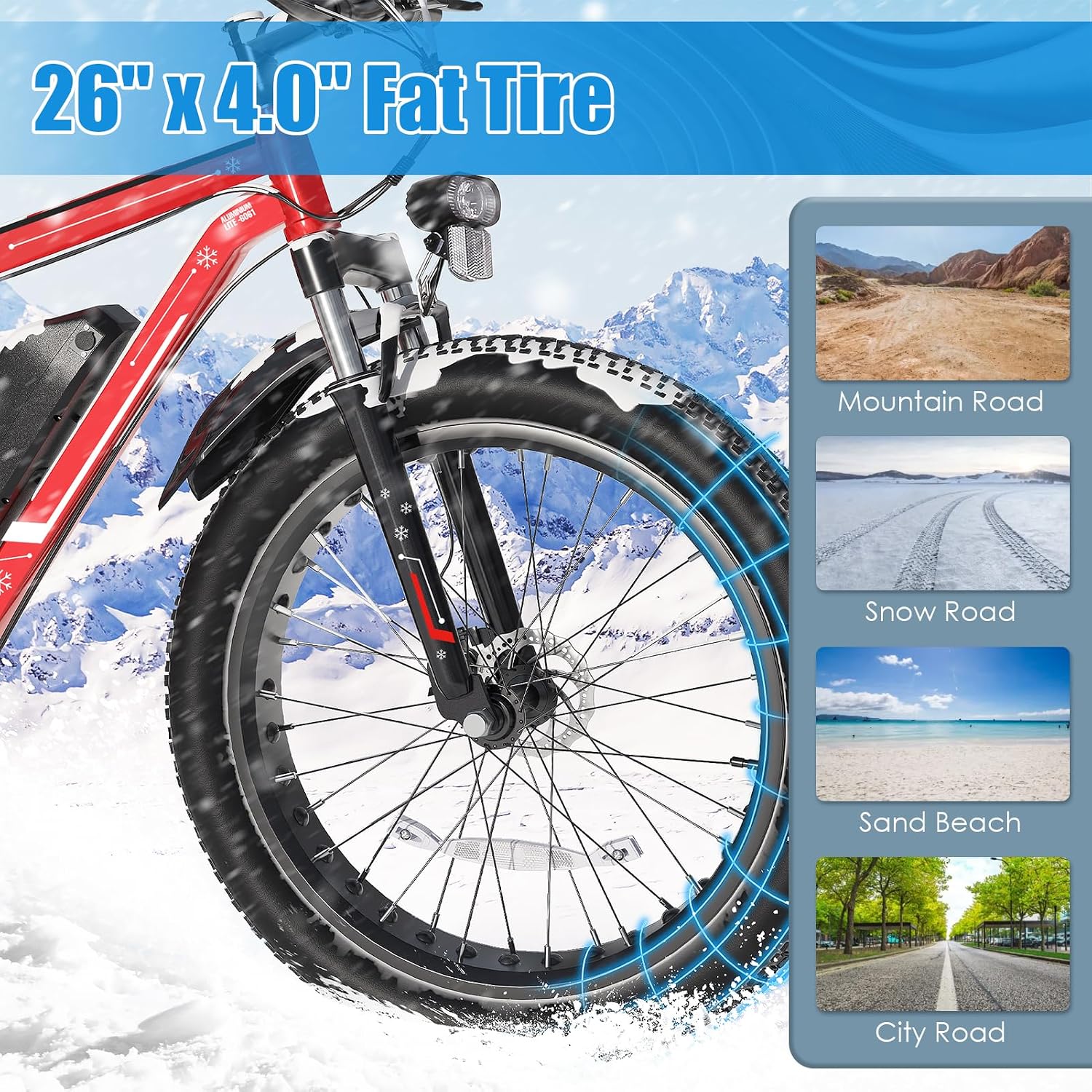 GOCIO 26' Fat Tire Electric Bike for Adults - 48V 750W Powerful Motor, 40 Miles Range, Dual Suspension, All-Terrain E-Bike
