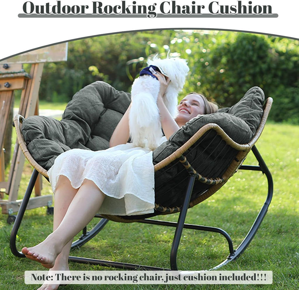Outdoor Rocking Chair Cushions Replacement, 6''Thick Waterproof & Fade Resistant Papasan Chair Cushion with 6 Straps,Tufted Egg Chair Cushion for Indoor & Outdoor (Dark Gray)