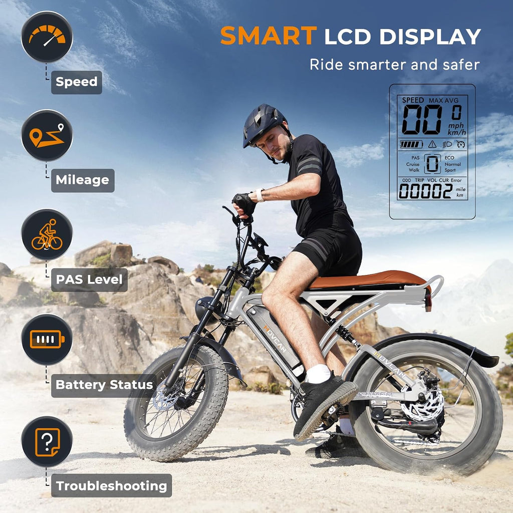 Movcan V60 Series Electric Bike for Adults,1000W/1500W, 30/33MPH,48V 15.6/18.2 Battery,Up to 80Mile Dual Hydraulic Brake,20' Fat Tire,7-Speed Motorcycle Ebike for Commuting/Off-Roading