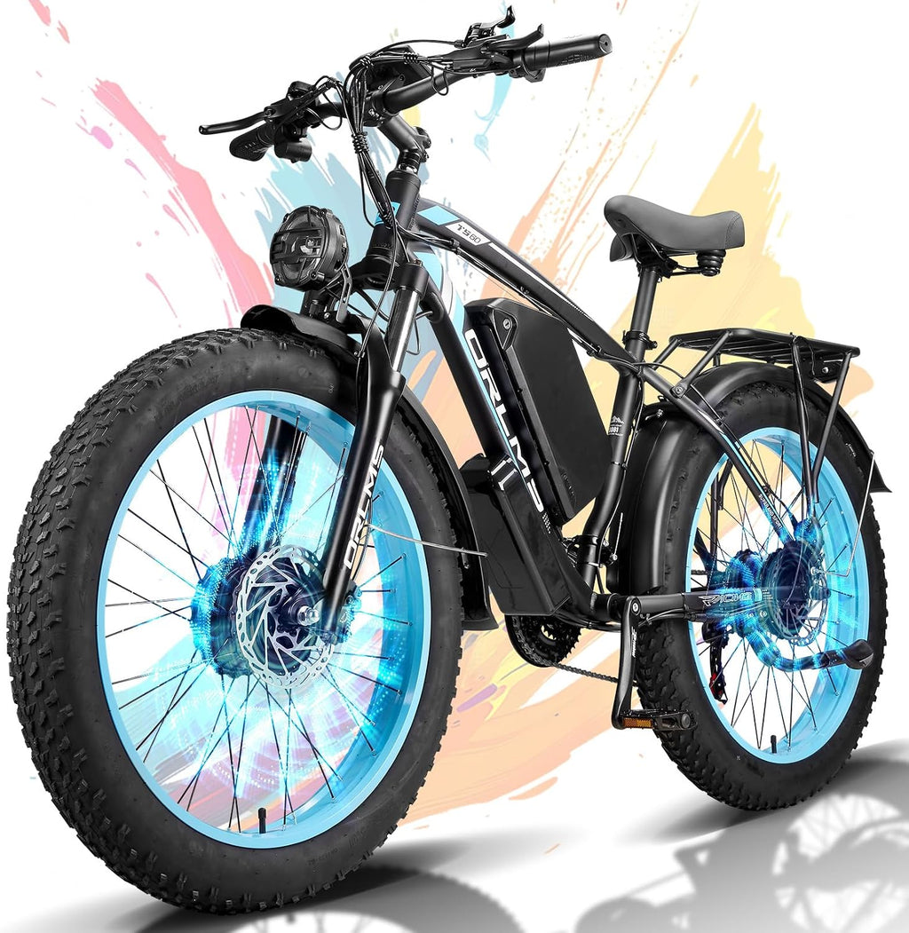 Dual Motor Electric Bike for Adults,6000W Peak,45MPH,60V&52V/25Ah Battery,26''&24'' Fat Tire,Up to 110 Miles Range,SHM 7-Speed Gear Ebike