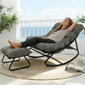 Oversized Patio Rocking Chair with Ottoman, Comfy Lounge Rocker Chair, Outdoor and Indoor Rocking Chairs with Deep Cushion, Metal Egg Chair for Living Room Porch Garden Balcony (Grey)