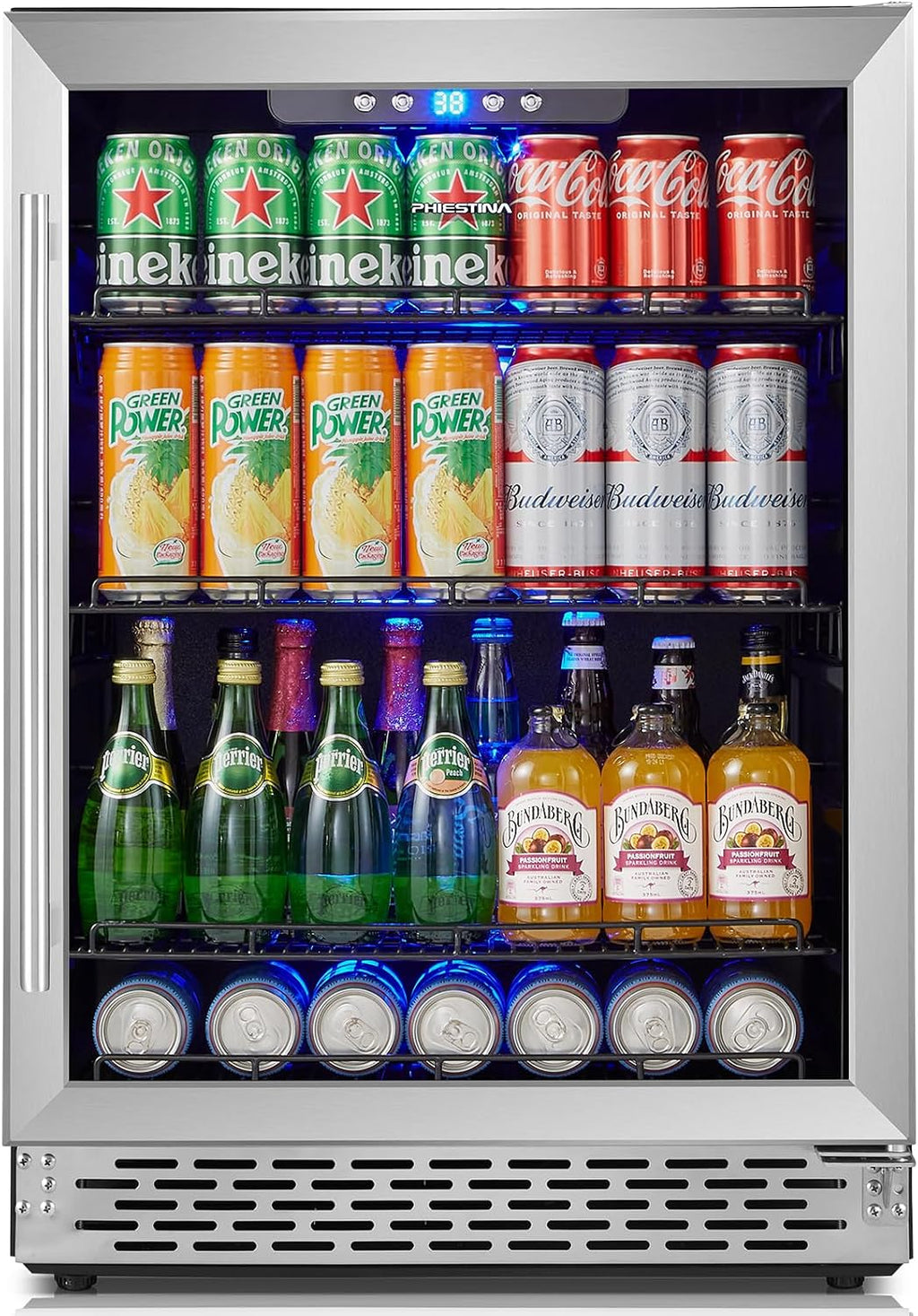 24 inch Beverage Cooler Refrigerator, 170 Cans Freestanding/Built in Dual Zone Beverage Fridge Glass Door for Home Kitchen