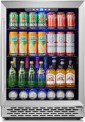 24 inch Beverage Cooler Refrigerator, 170 Cans Freestanding/Built in Dual Zone Beverage Fridge Glass Door for Home Kitchen