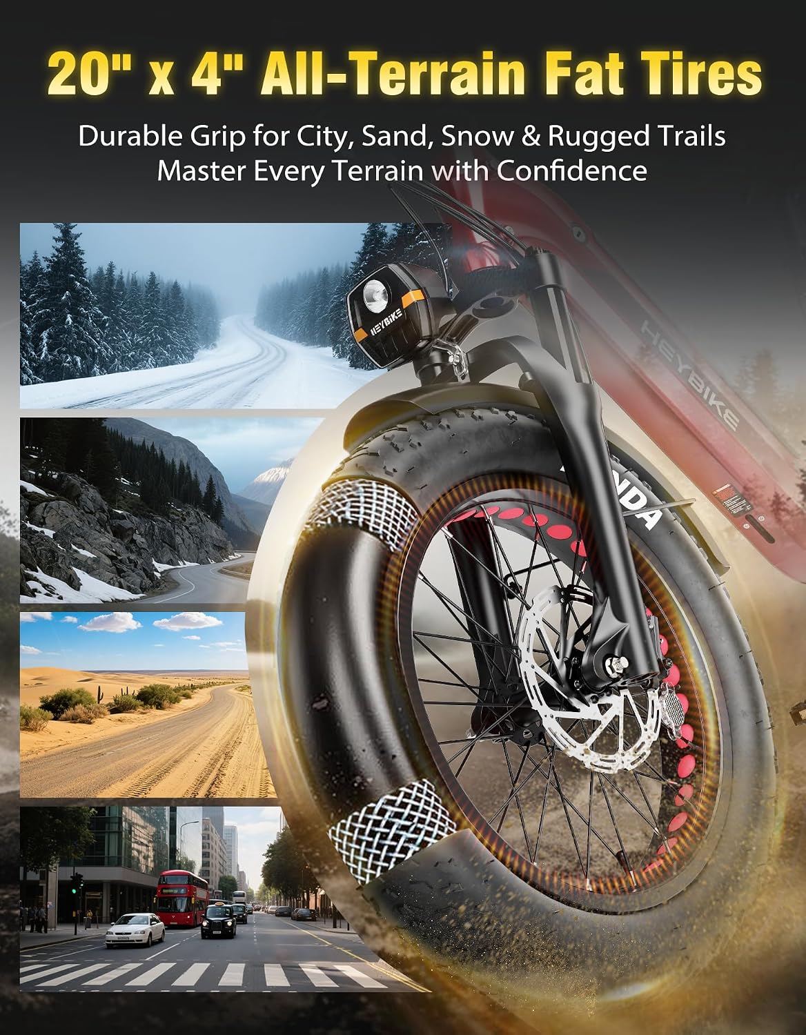 Heybike Ranger Foldable Electric Bike for Adults, 1200W/1800W Peak Motor, 28/32MPH E Bike, 55/90 Miles Range, 20'x4.0' Fat Tire Ebike with Removable Battery, Hydraulic Brakes for Snow, Beach,Commuting
