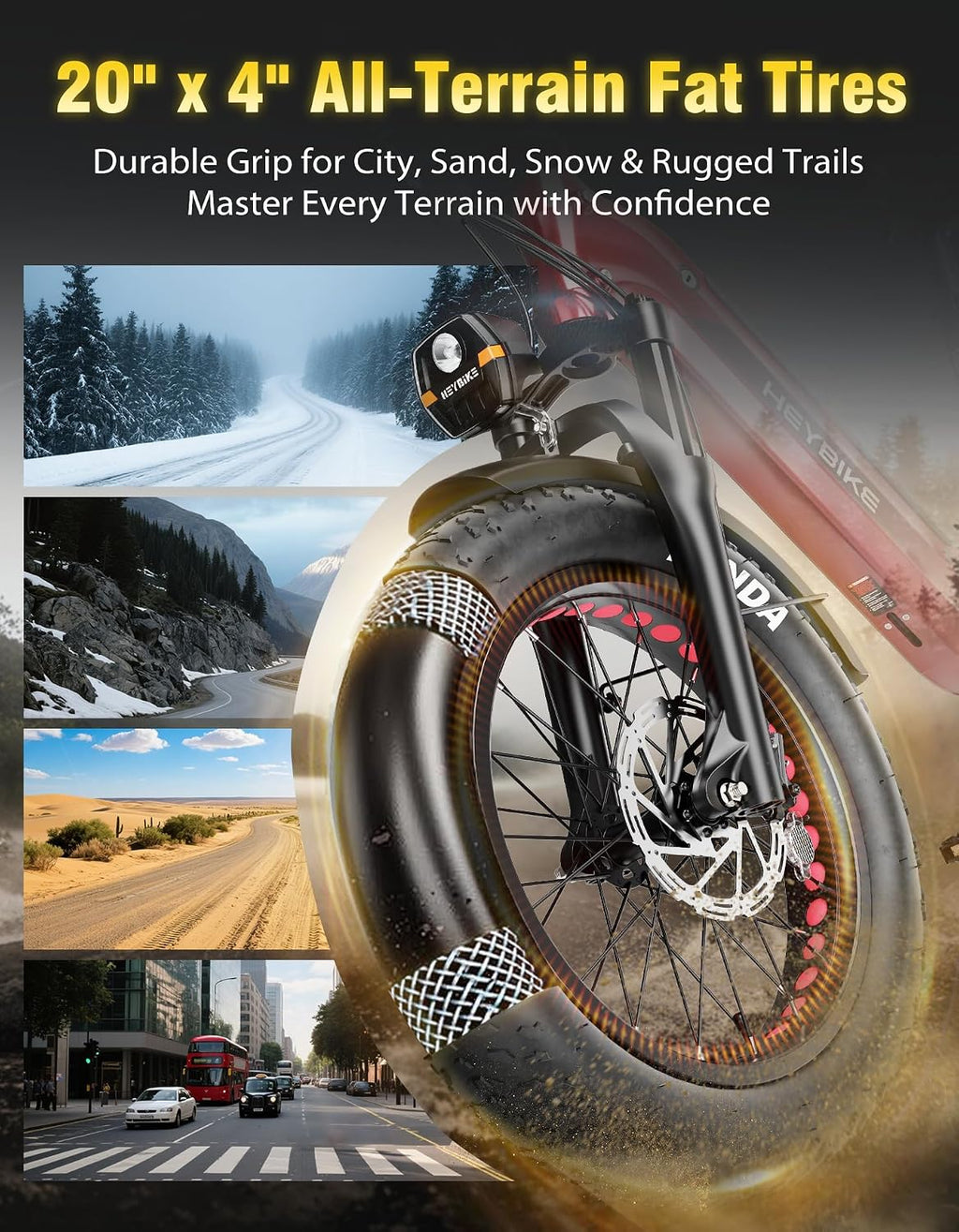 Heybike Ranger Foldable Electric Bike for Adults, 1200W/1800W Peak Motor, 28/32MPH E Bike, 55/90 Miles Range, 20'x4.0' Fat Tire Ebike with Removable Battery, Hydraulic Brakes for Snow, Beach,Commuting