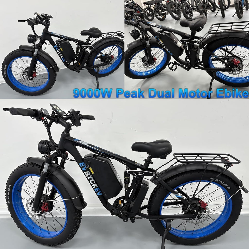 9000W Peak Electric Bike for Adults,58V Max-Output 1972Wh Dual Motor Ebike,47MPH 105Miles Range,24' x4.0 Fat Tire Hydraulic Disc Brake Full Suspension E-Bike for Mountain Snow Commuter