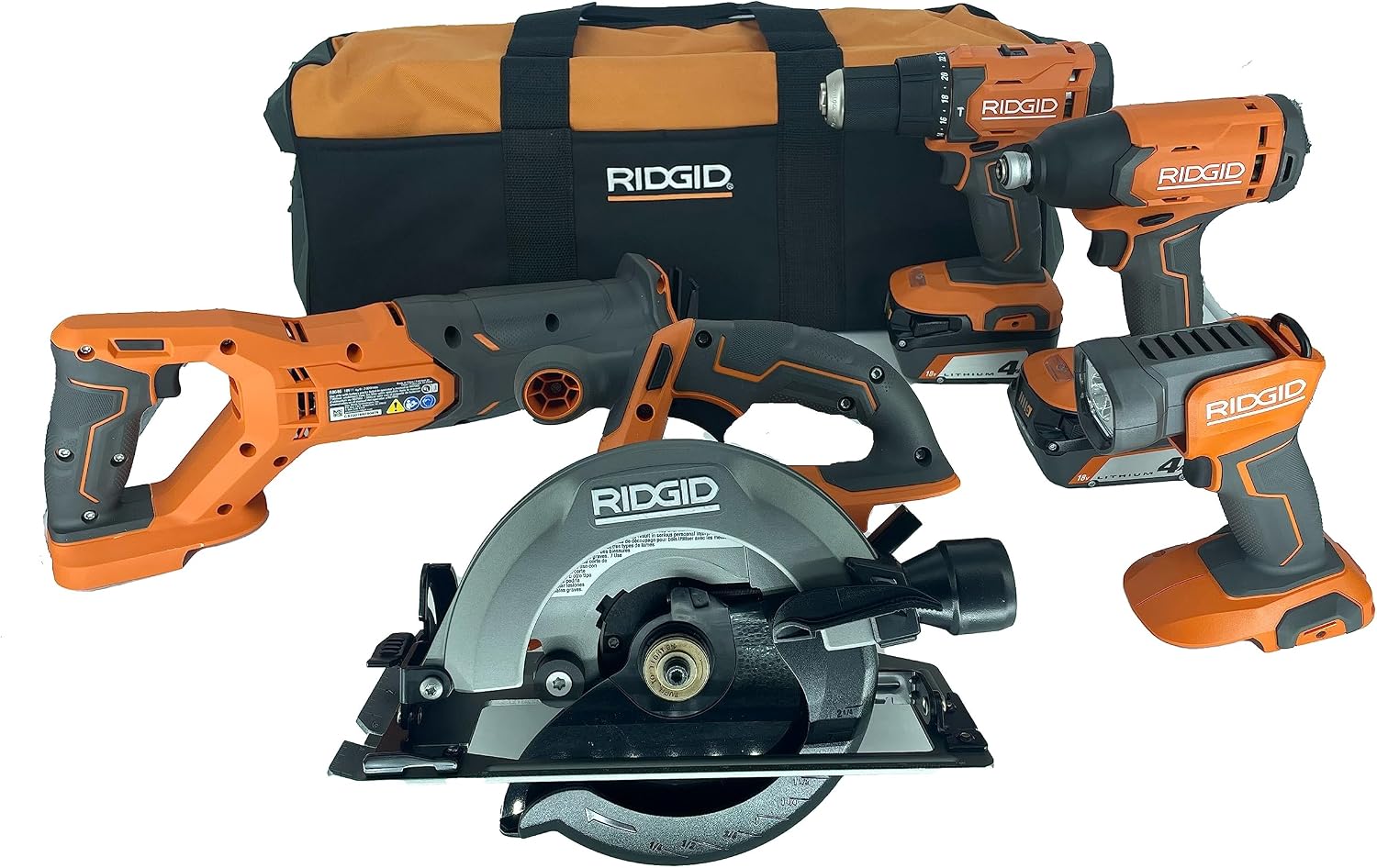 RIDGID 18V Lithium-Ion Cordless 5-Tool Kit with (2) 4.0 Ah Batteries and Charger- R9635