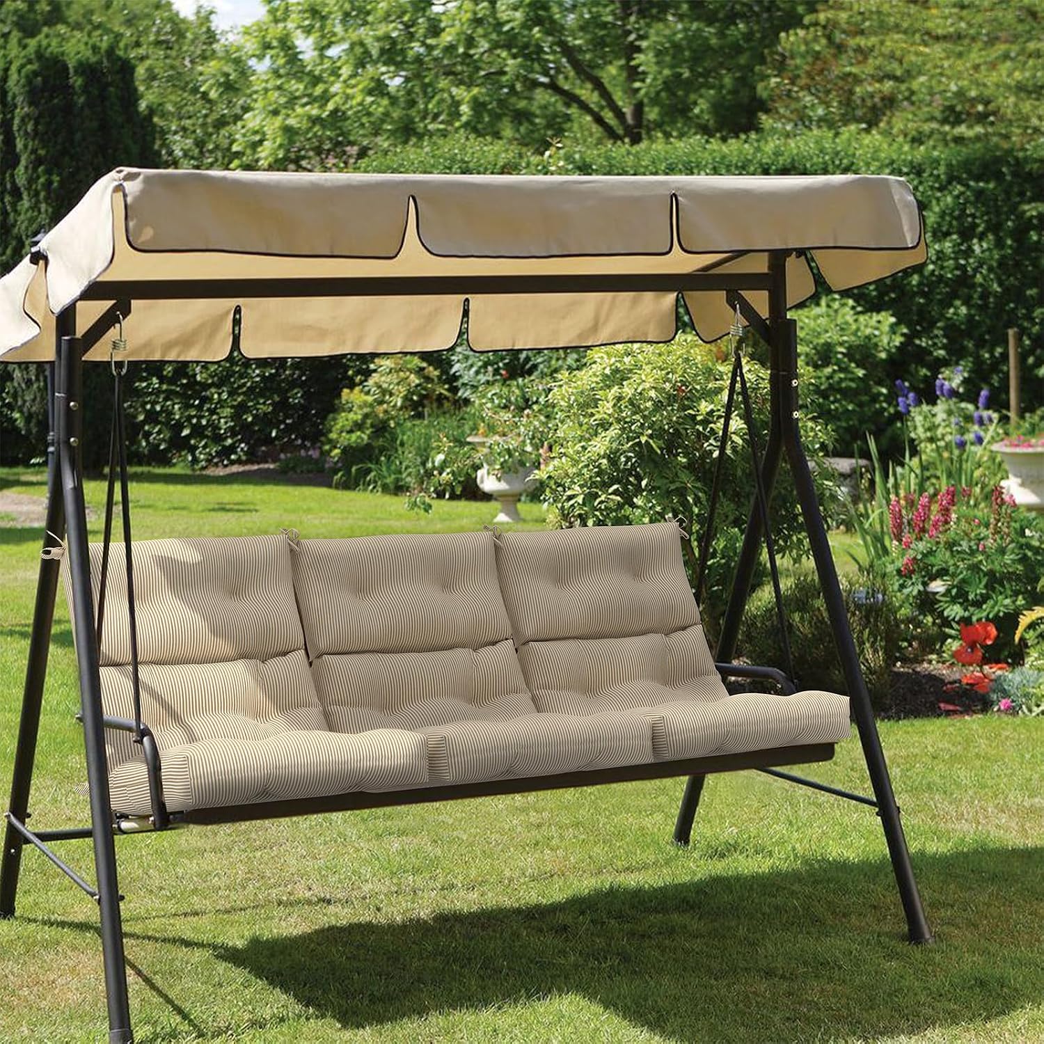 Outdoor High Back Patio Chair Cushions, Tufted Rocking Chair Cushions, Adirondack Cushions for Garden Porch Home Office Chairs Use, 44' x 22' x 4', 2 Pack, Stripe Beige