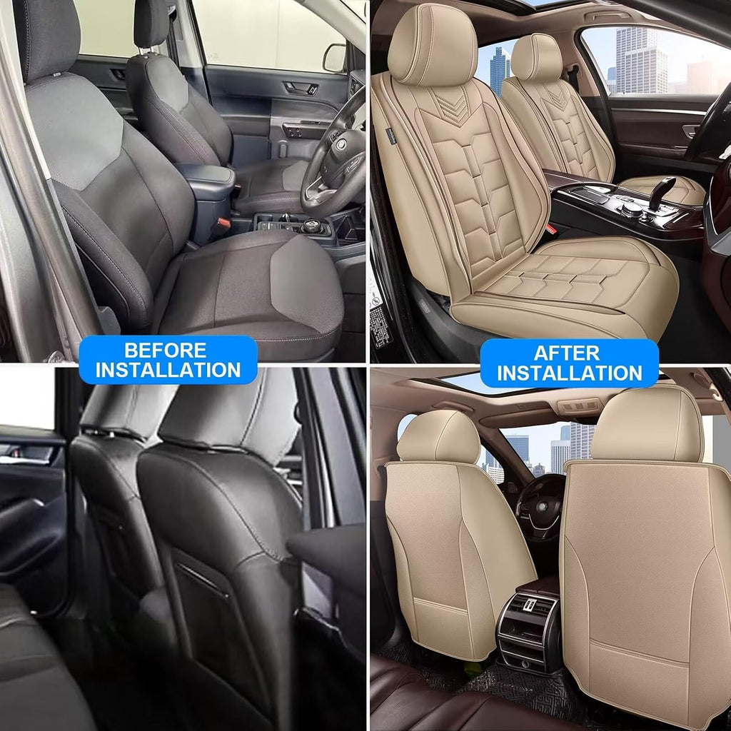 IKABEVEM Seat Covers Fit for Nissan Pathfinder 2011-2024 2025 2026 2PCS Front Car Seat Covers Faux Leather Seat Cushion Waterproof Auto Protectors(Beige)-2 Front Seat Covers