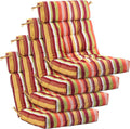 Barydat 4 Pcs Tufted High Back Chair Cushion Indoor Outdoor Seat and Back Cushions Palm Leaves Tropical Plants Lawn Rocking Chair Pads with Ties for Adirondack Patio Garden (Yellow Stripes)