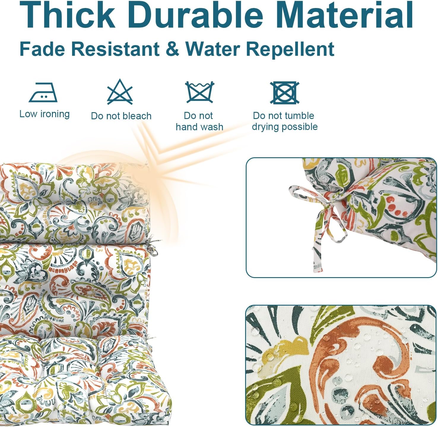 DYTXIII Outdoor High Back Chair Cushions Set of 2, Water Repellent Tufted Rocking Seat Cushions Replacement 44 x 22 Inch, Seat & Back Chair Pads for Patio, Balcony and Indoor Use -Paisley Botanical