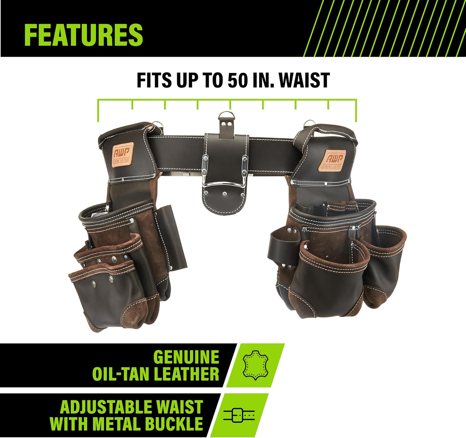 AWP Tool Belt Tool Rig, Durable Premium Utility Belt Organizer for Men & Women, Utility Work, Electrician, Mechanic