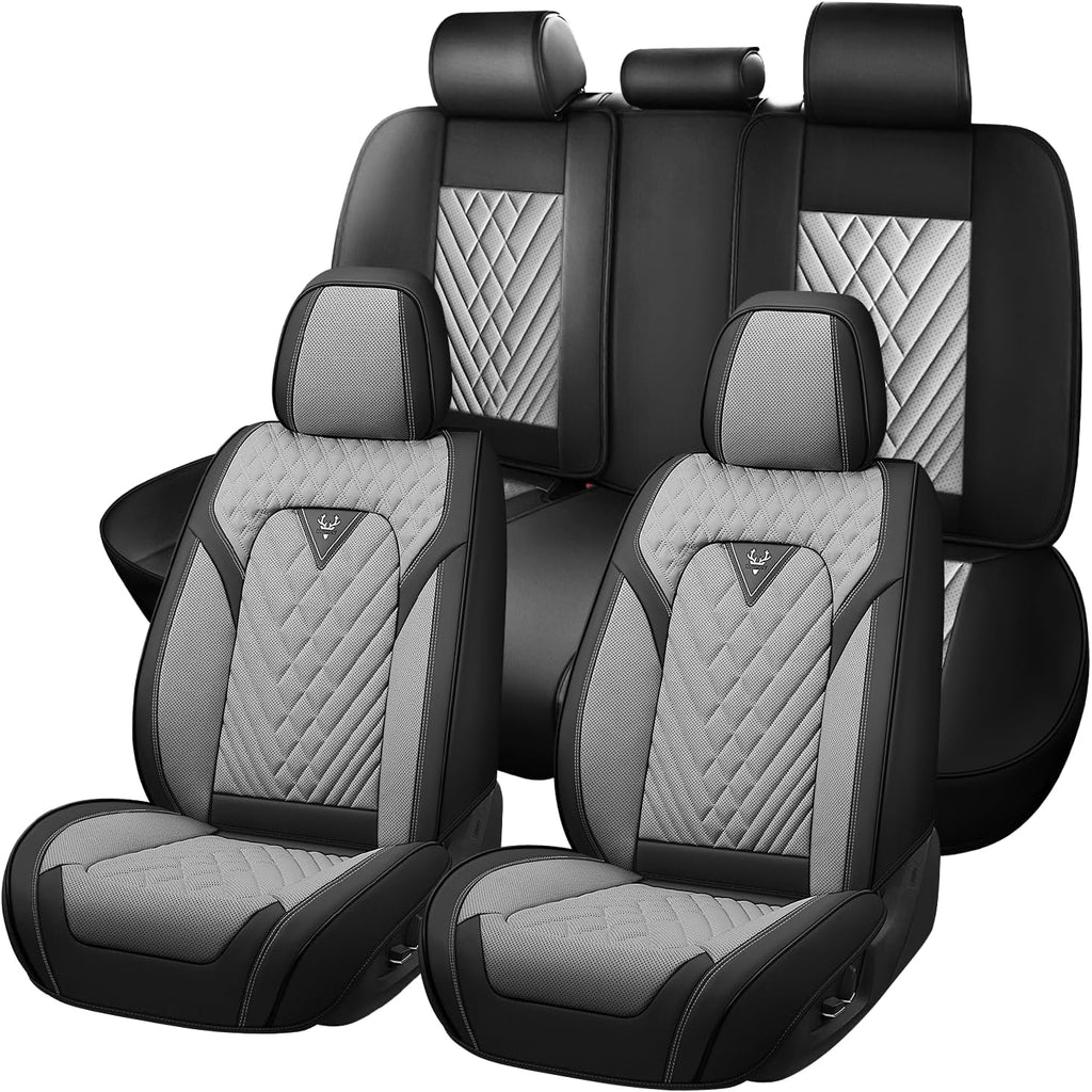 Car Seat Covers for Honda Odyssey 2000-2026, Waterproof Nappa Leather Full Set Seat Cover, Anti-Slip and Comfortable Automotive Seat Protector&Accessories(Black Gray)