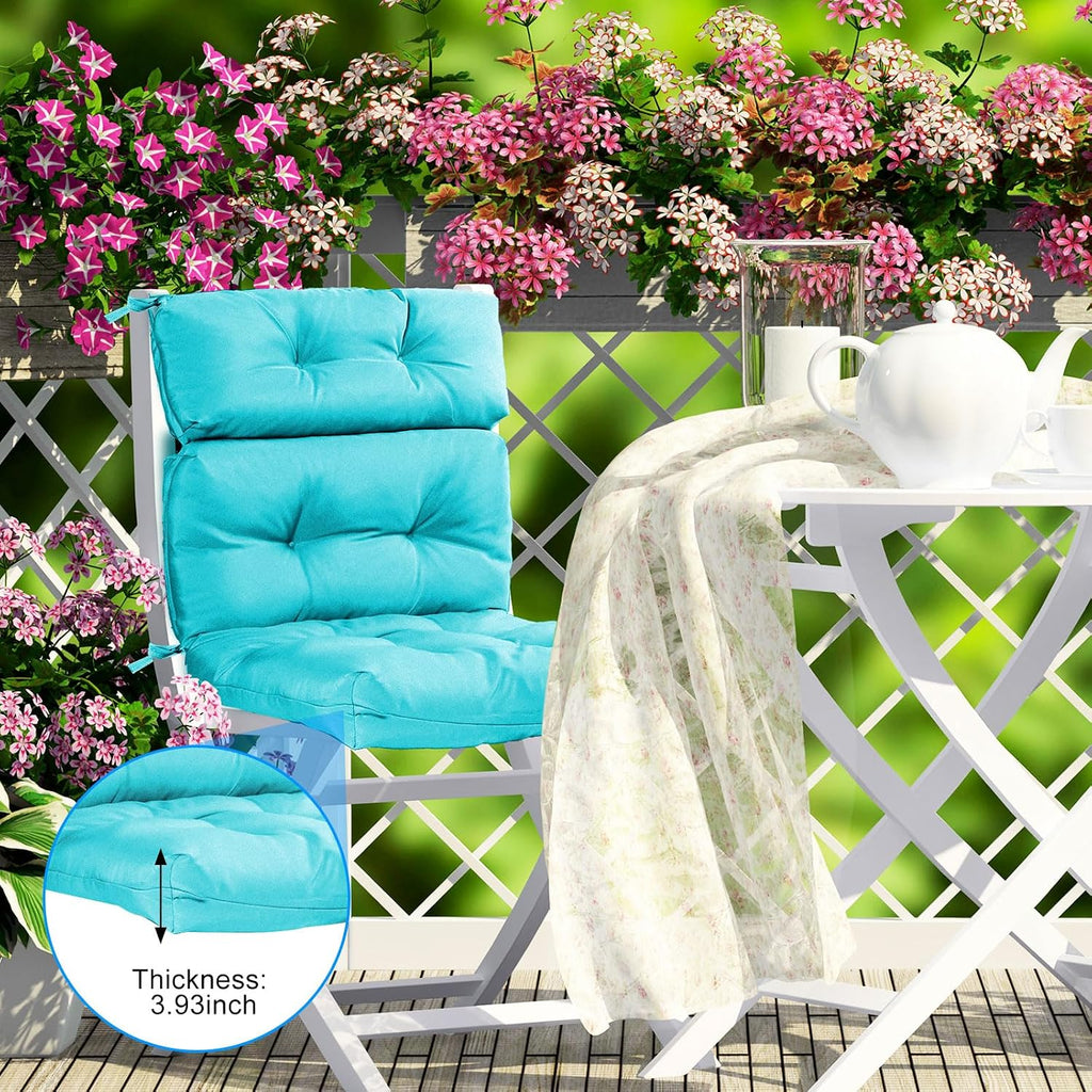Geelin 8 Pcs High Back Patio Chair Cushion Indoor Outdoor Seat Chair Cushions Back Tufted Patio Rocking Pads Weather Replacement for Furniture (Blue)