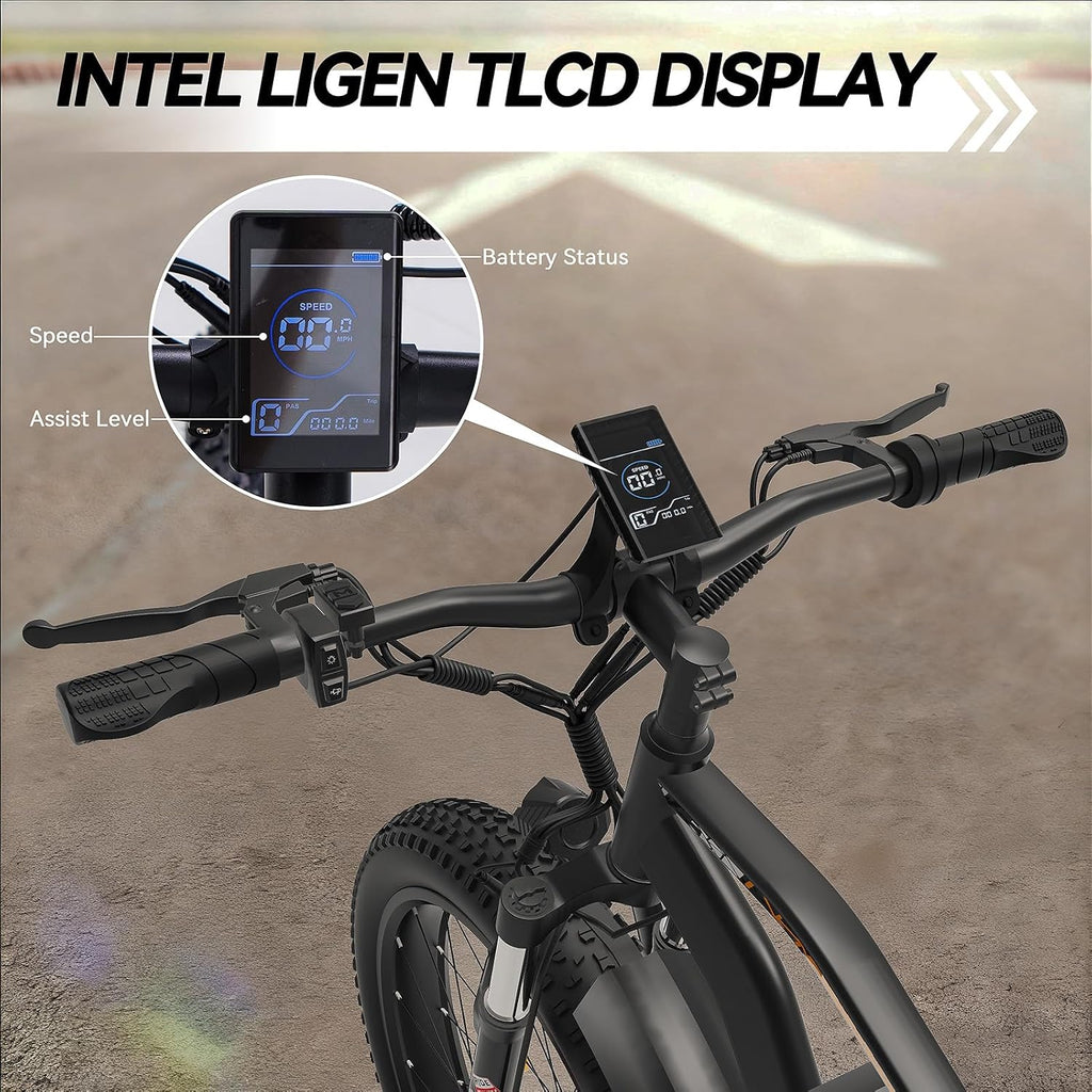 Electric Bike for Adults丨1500W Peak Power丨20 MPH,60+Miles丨48V 15Ah Removable Battery丨26''Fat Tires丨7-Speed Gears丨Dual Shock Absorbers丨 High Carbon Steel. Adaptive Cruise Control.