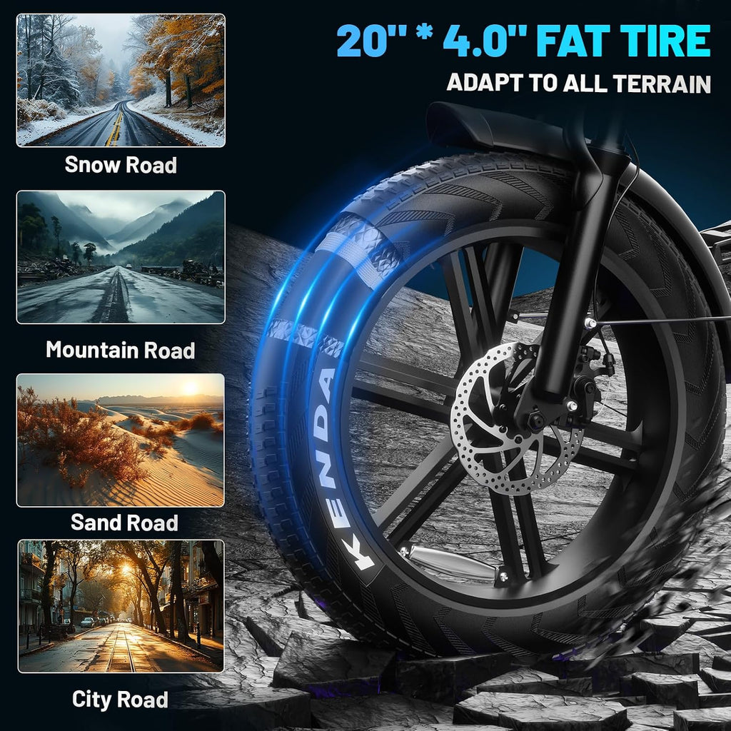 Hipatoo V8/V8 MAX Electric Bike for Adults, Long Seat Dirt Bike with 20' Fat Tire, E-Bike 2 Seater Max 31MPH, 15/30AH Battery, Moped Style Ebike for Snow, Mountains, Road, Dual Disc/Hydraulic Brakes