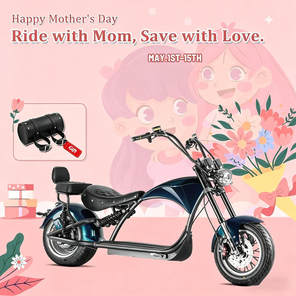 eAhora M1 2 Seater 2000W Electric Motorcycle for Adults,37MPH 60V 30Ah Battery 40 Miles Long Range Full Suspension Dual Hydraulic Brakes, Street Legal Electric Motorcycle