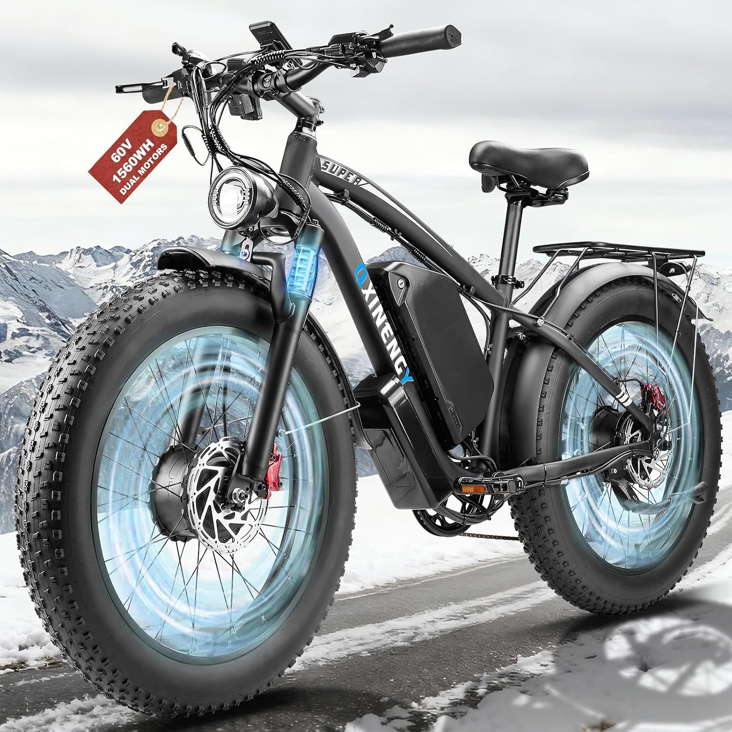 9000W Peak Dual Motor Ebike for Adults, 46MPH Fast Electric Bike for Adults with 60V 1560Wh Battery, 24' Fat Tire E-Bike, Hydraulic Disc Brake, Electric Bicycle for Snow Off-Road Commuter