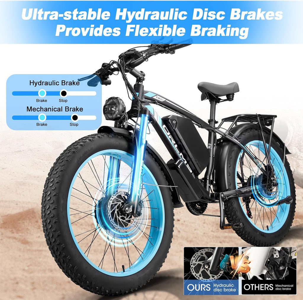 Dual Motor Electric Bike for Adults,6000W Peak,45MPH,60V&52V/25Ah Battery,26''&24'' Fat Tire,Up to 110 Miles Range,SHM 7-Speed Gear Ebike