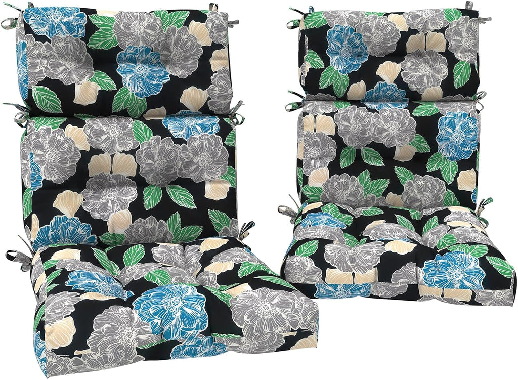 DYTXIII Outdoor High Back Chair Cushions Set of 2, Water Repellent Tufted Rocking Seat Cushions Replacement 44 x 22 Inch, Seat & Back Chair Pads for Patio, Balcony and Indoor Use -Peony Garden