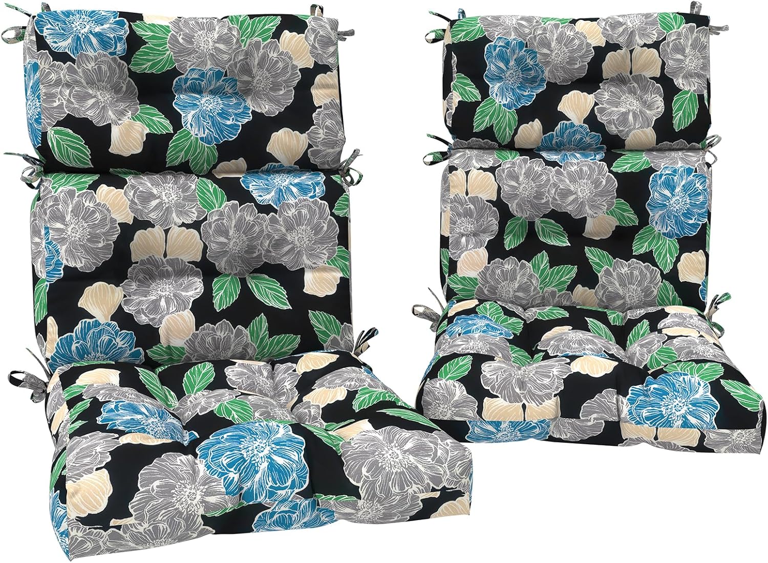 DYTXIII Outdoor High Back Chair Cushions Set of 2, Water Repellent Tufted Rocking Seat Cushions Replacement 44 x 22 Inch, Seat & Back Chair Pads for Patio, Balcony and Indoor Use -Peony Garden