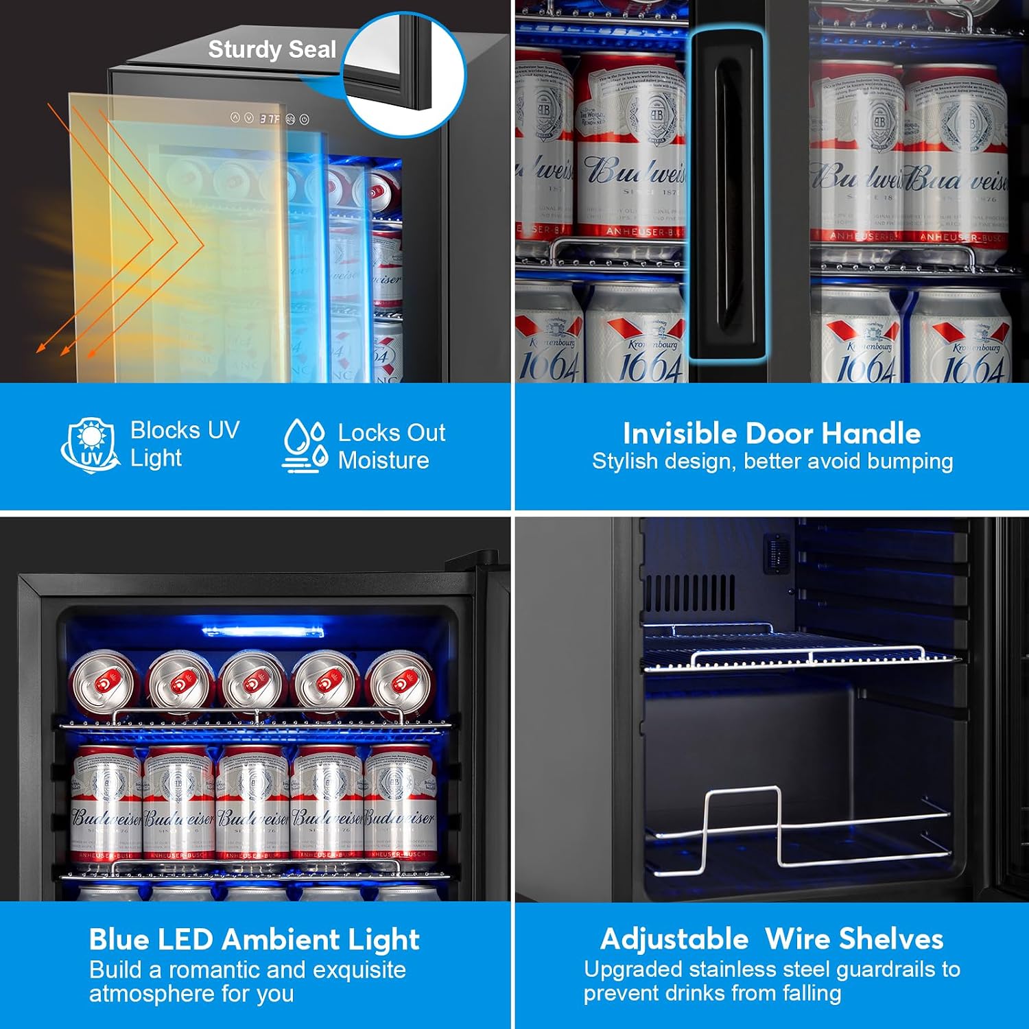 FoMup Beverage Refrigerator 17 inch Wide - 126 Can Beverage Cooler with Glass Door | Counter-Top/Freestanding Mini Beverage Beer Fridge | Temperature Memory | Invisible Door | Perfect for Soda,Beer