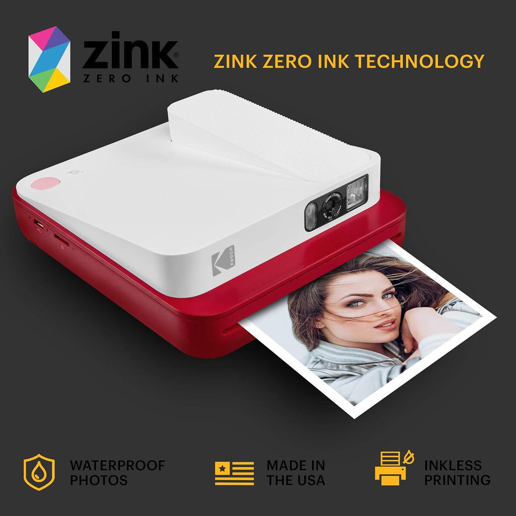 Zink KODAK Smile Classic Digital Instant Camera for 3.5 x 4.25 Zink Photo Paper - Bluetooth, 16MP Pictures (Red)