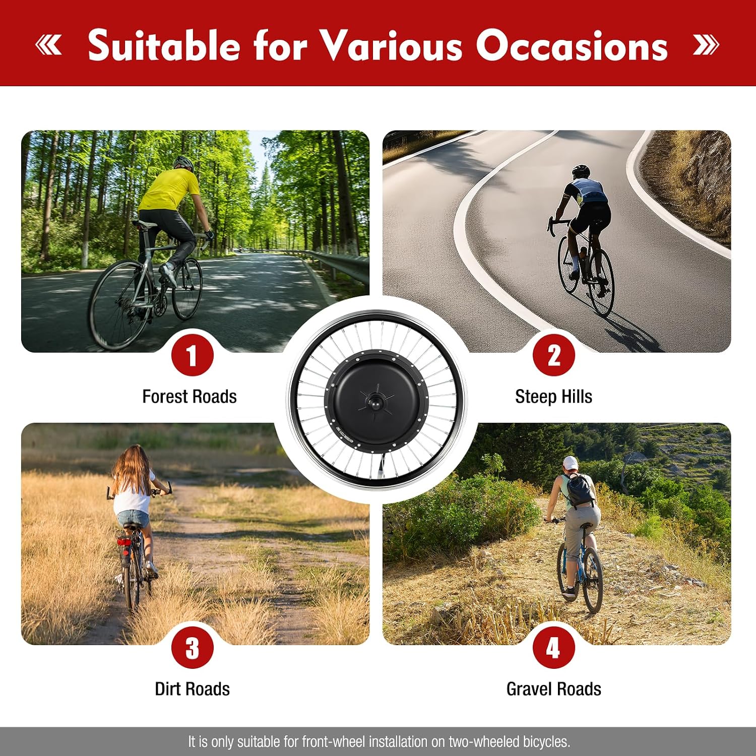20' Electric Bike Conversion Kit, DC48V 1000W Front Wheel Conversion Kit with LED Display & Brushless Controllerm, for Mountain, Beach and Off-Road Bikes