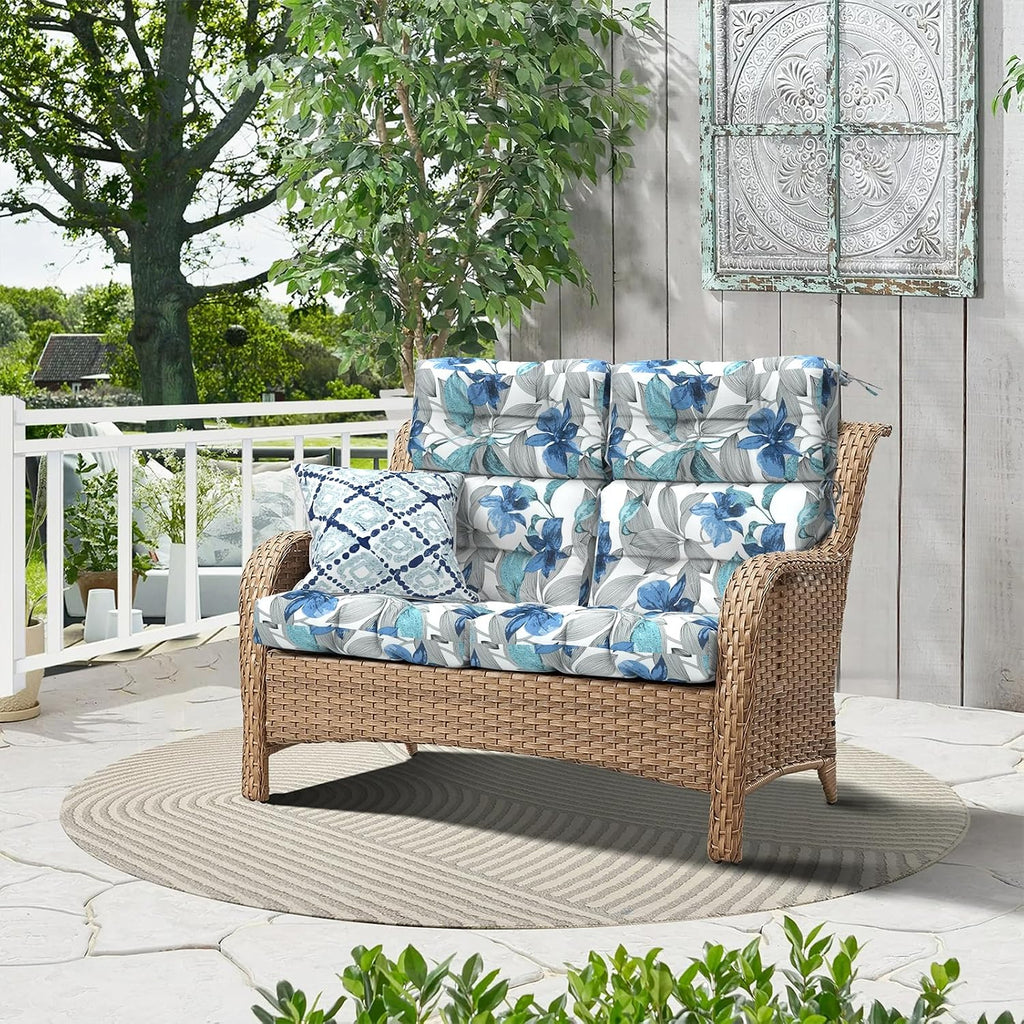 Outdoor High Back Rocking Chair Cushions, Non-Skid Slip Backed Chair Cushions, Chair Cushion for Patio Chairs, 44'x22'x4', Set of 2, Clemens Noir Blue