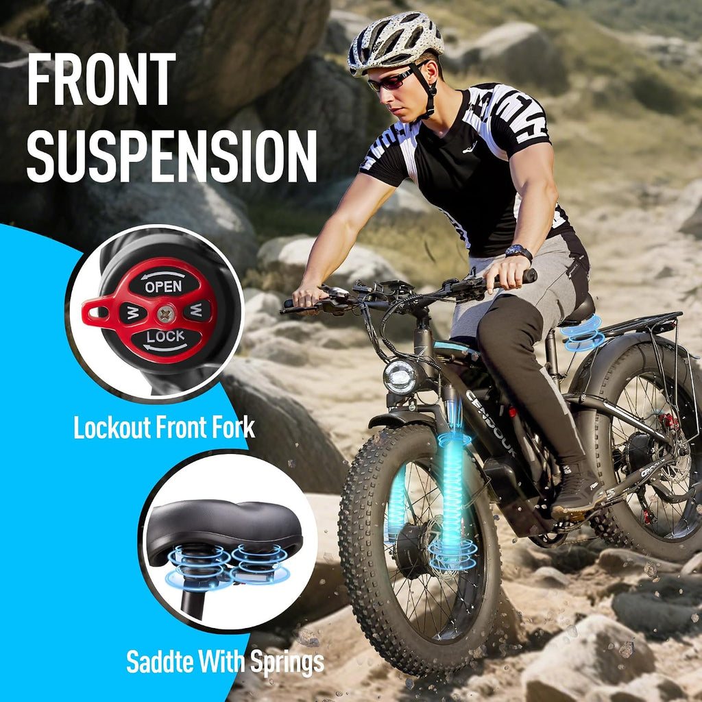 58V Max-Output Dual Motor Ebike, Peak 9000W for Adults 36AH Battery 47MPH 105 Miles Range 24 Inch Fat Tire Electric Bike LCD Display for Man Women