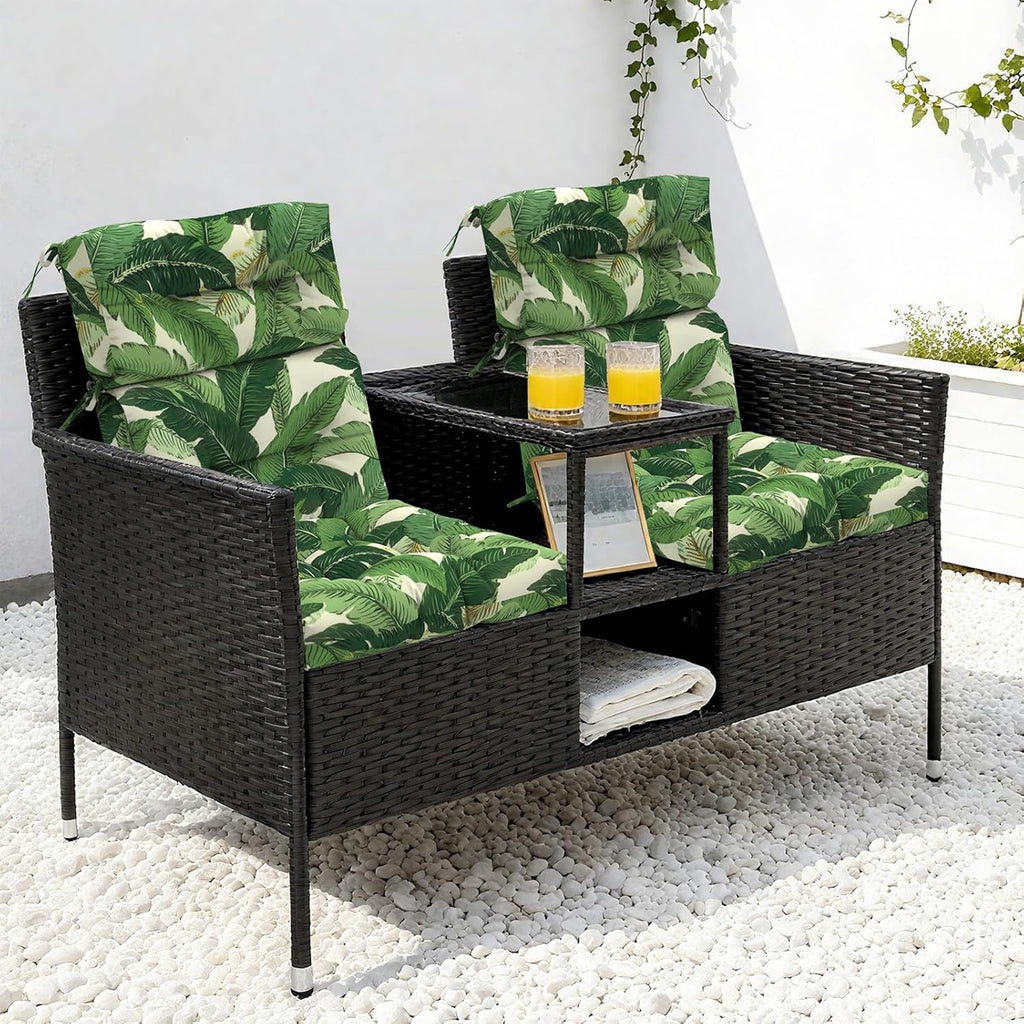 LVTXIII Outdoor Seat/Back Chair Cushion Patio Tufted High Back Cushion, Seasonal Replacement Rocking Chair Cushion with Ties (22' W x 20D', Set of 2, Swaying Palms Green)