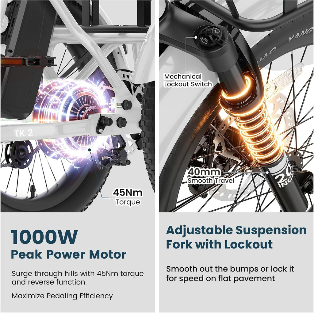 MOONCOOL Foldable Electric Tricycle for Adults, 20' Aluminum Etrike Fat Tire, Rated 500W 48V 15Ah Rear Differential, Front Suspension, 15.5MPH, 450LBS Payload, 95% Pre-Assembled