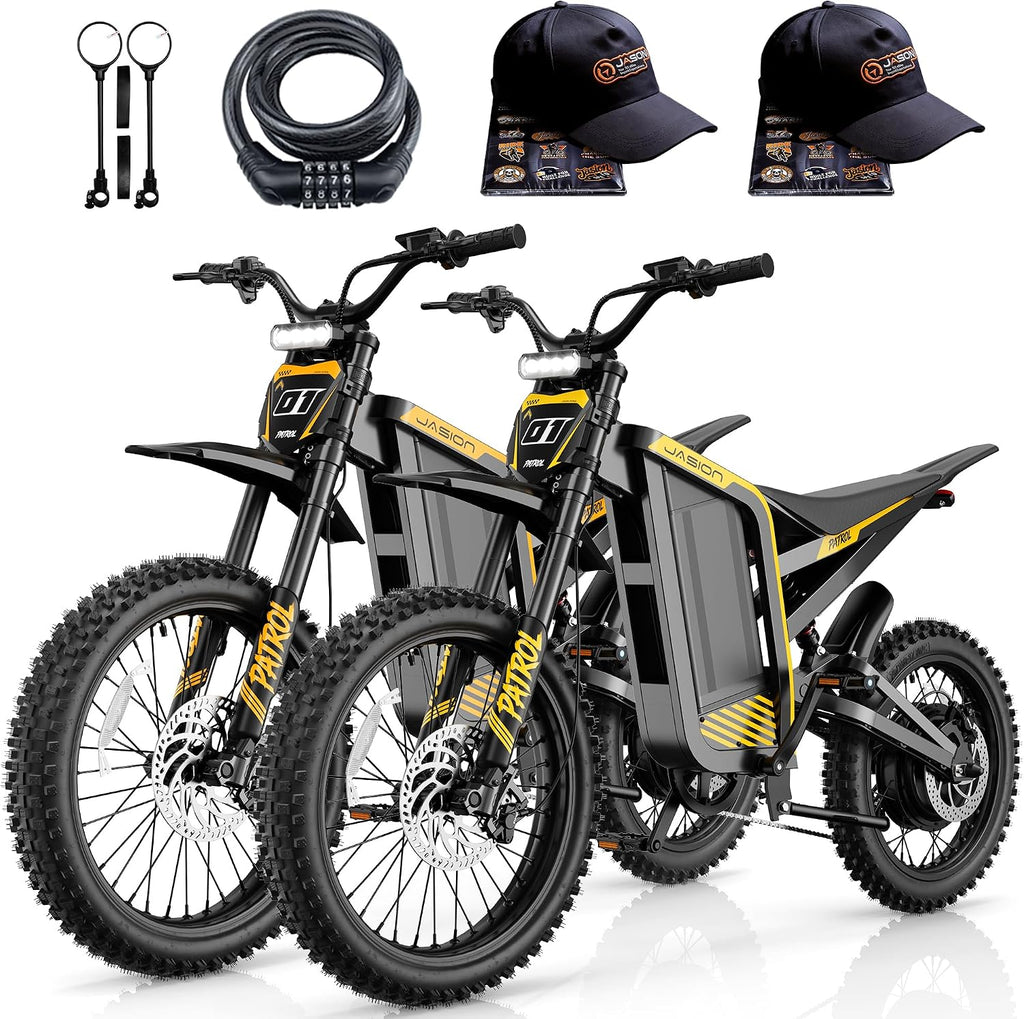 Jasion Patrol 52 Electric Dirt Bike for Adults&Teens,4000W Peak 40MPH Electric Bike with 52V 30AH 1560Wh Battery E Dirt Bike,50-Mile Range,19''/17''Off-Road Tires,Full Hydraulic Brakes&Dual Suspension
