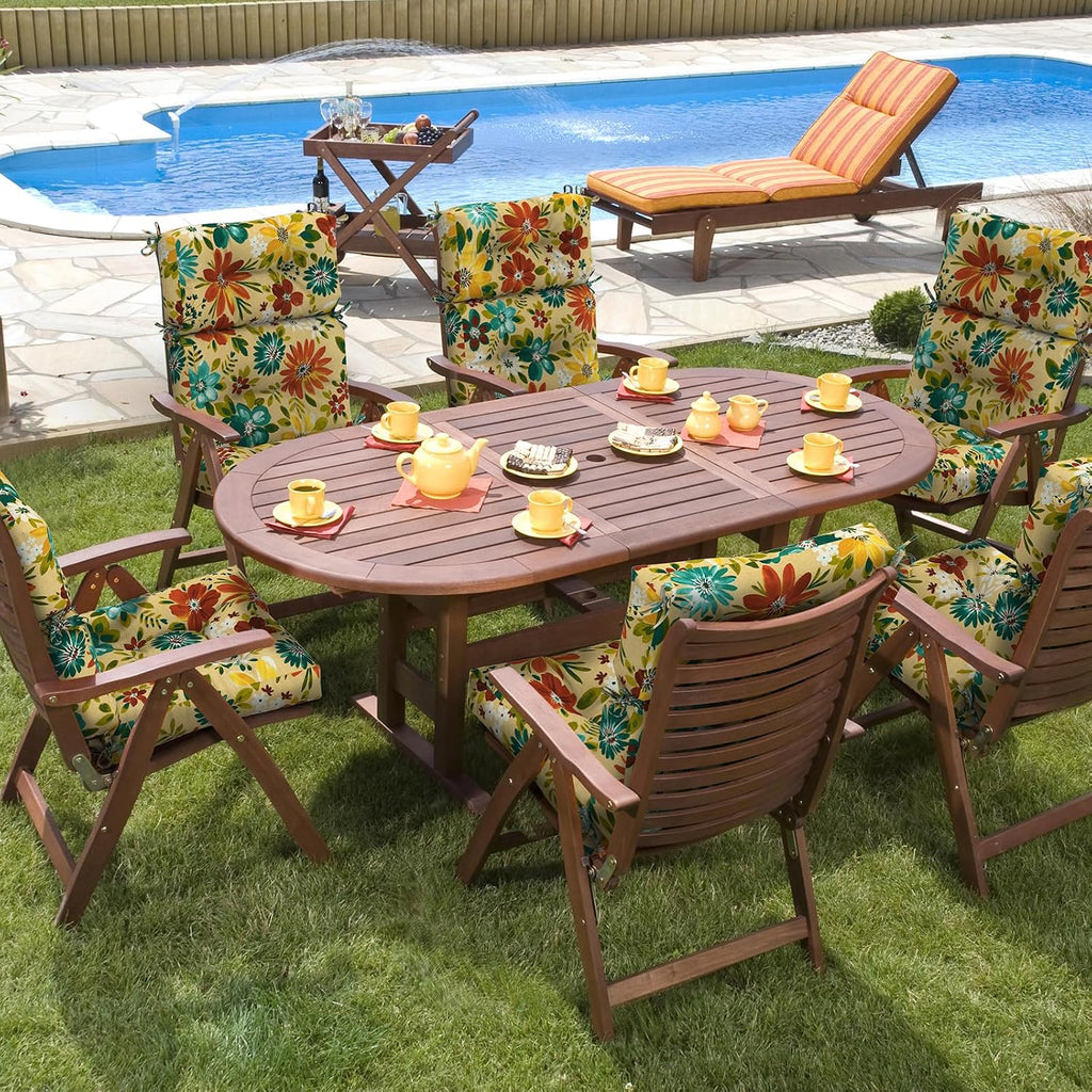DYTXIII Outdoor High Back Chair Cushions Set of 2, Water Repellent Tufted Rocking Seat Cushions Replacement 44 x 22 Inch, Seat & Back Chair Pads for Patio, Balcony and Indoor Use -Flower Multi
