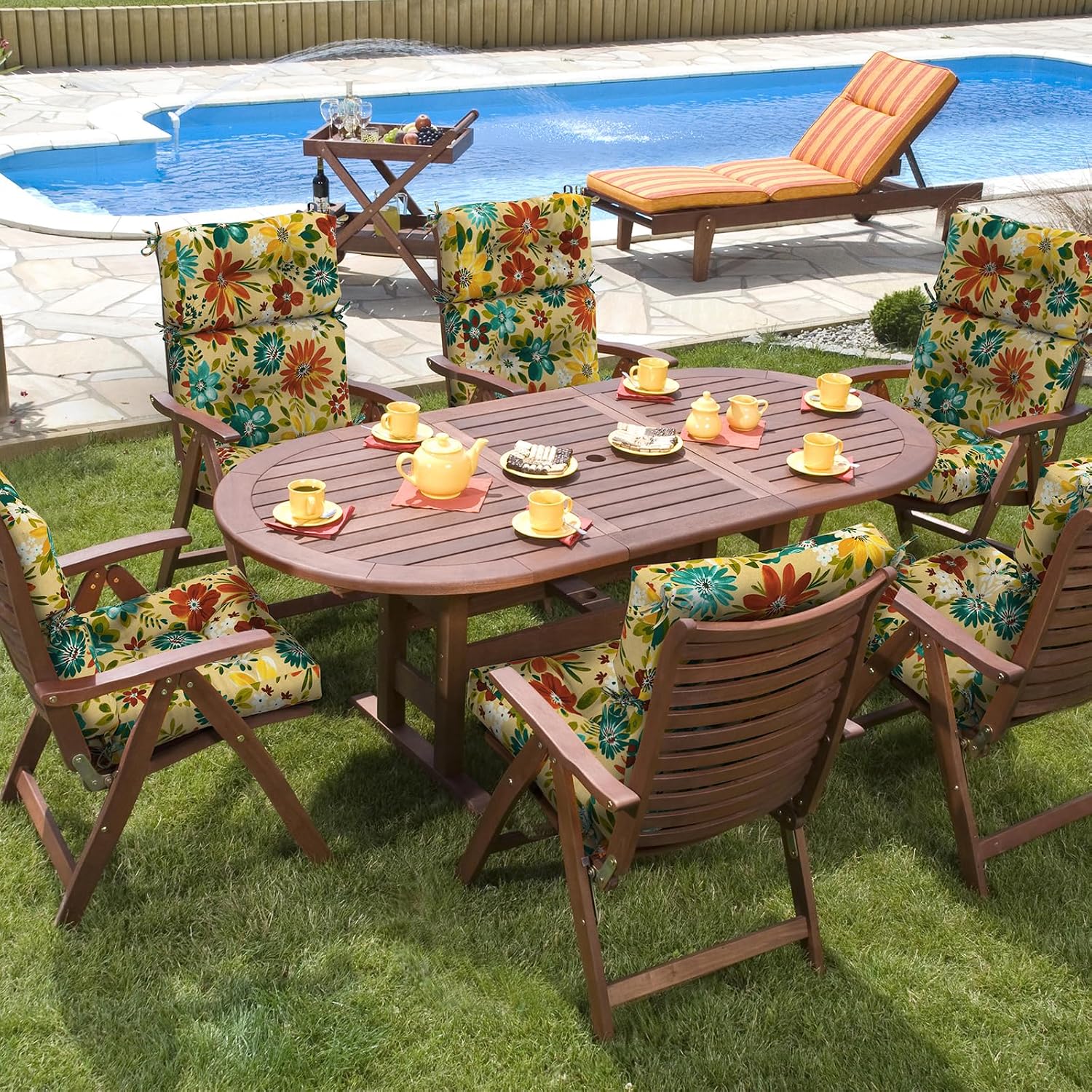 DYTXIII Outdoor High Back Chair Cushions Set of 2, Water Repellent Tufted Rocking Seat Cushions Replacement 44 x 22 Inch, Seat & Back Chair Pads for Patio, Balcony and Indoor Use -Flower Multi