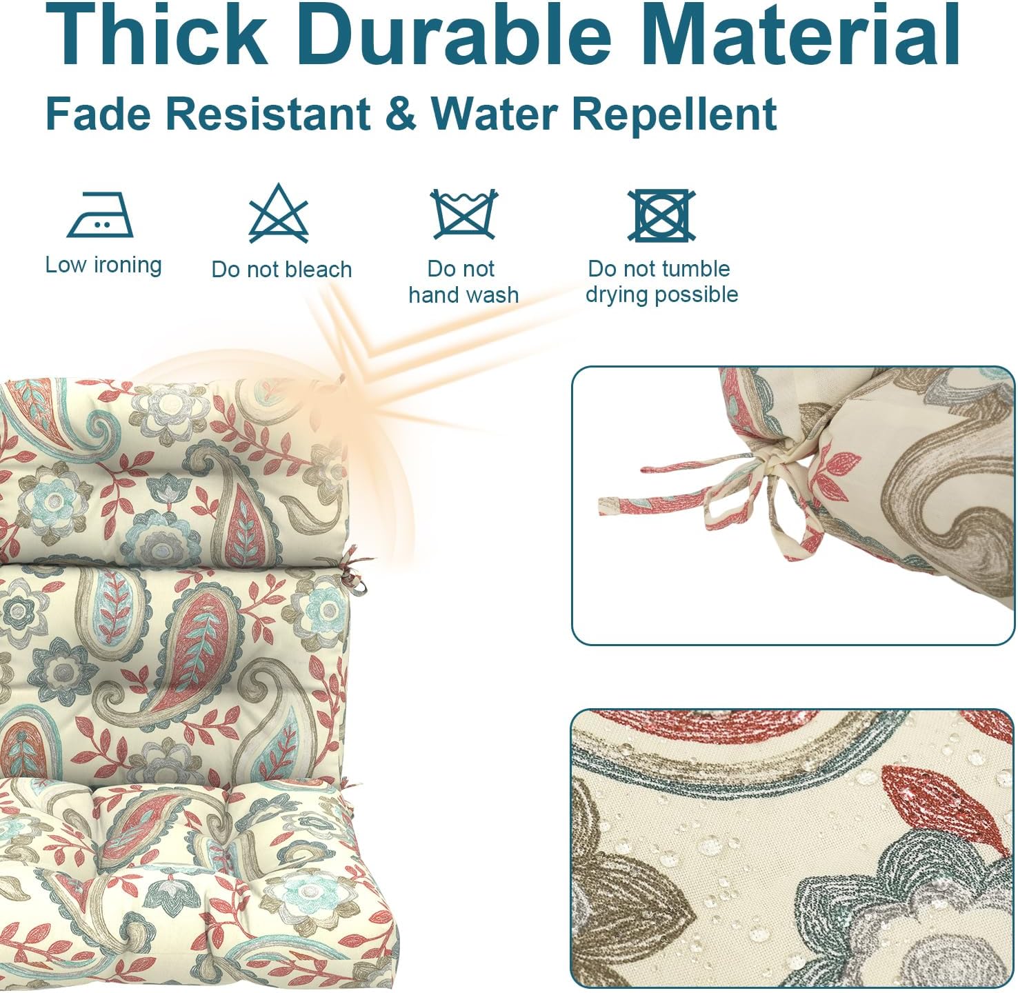 DYTXIII Outdoor High Back Chair Cushions Set of 2, Water Repellent Tufted Rocking Seat Cushions Replacement 44 x 22 Inch, Seat & Back Chair Pads for Patio, Balcony and Indoor Use -Paisley Vintage