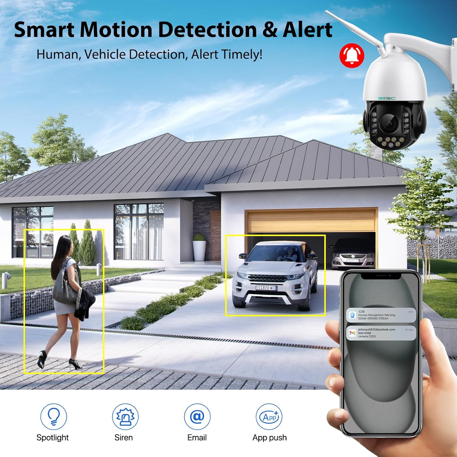 SV3C 4K 36X Zoom PTZ Camera Outdoor, 8MP Dual Band WiFi Security IP Cameras with Floodlight Color Night Vision, Humanoid Vehicle Detection, Auto Tracking,2-way Audio, ONVIF, RTSP,Cloud&SD Card Storage