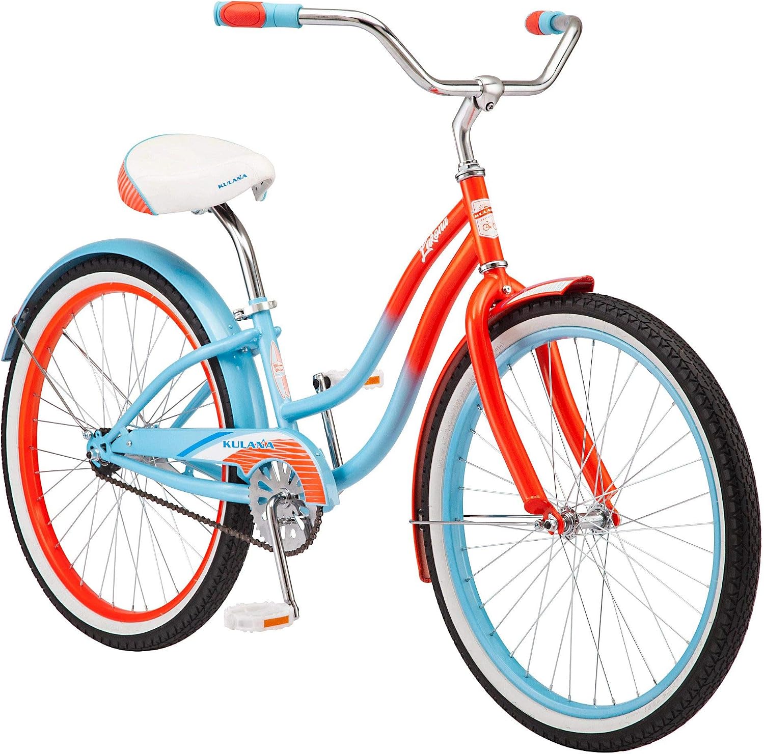 Kulana Lakona Shore, Tide or Wave Cruiser Bike, 20, 24 or 26 Inch Bike for Adults and Youth, 7 or Single Speed Beach Cruiser Bicycle, Rear Coaster Brake, Extra Wide, Cushioned Seat, Fenders