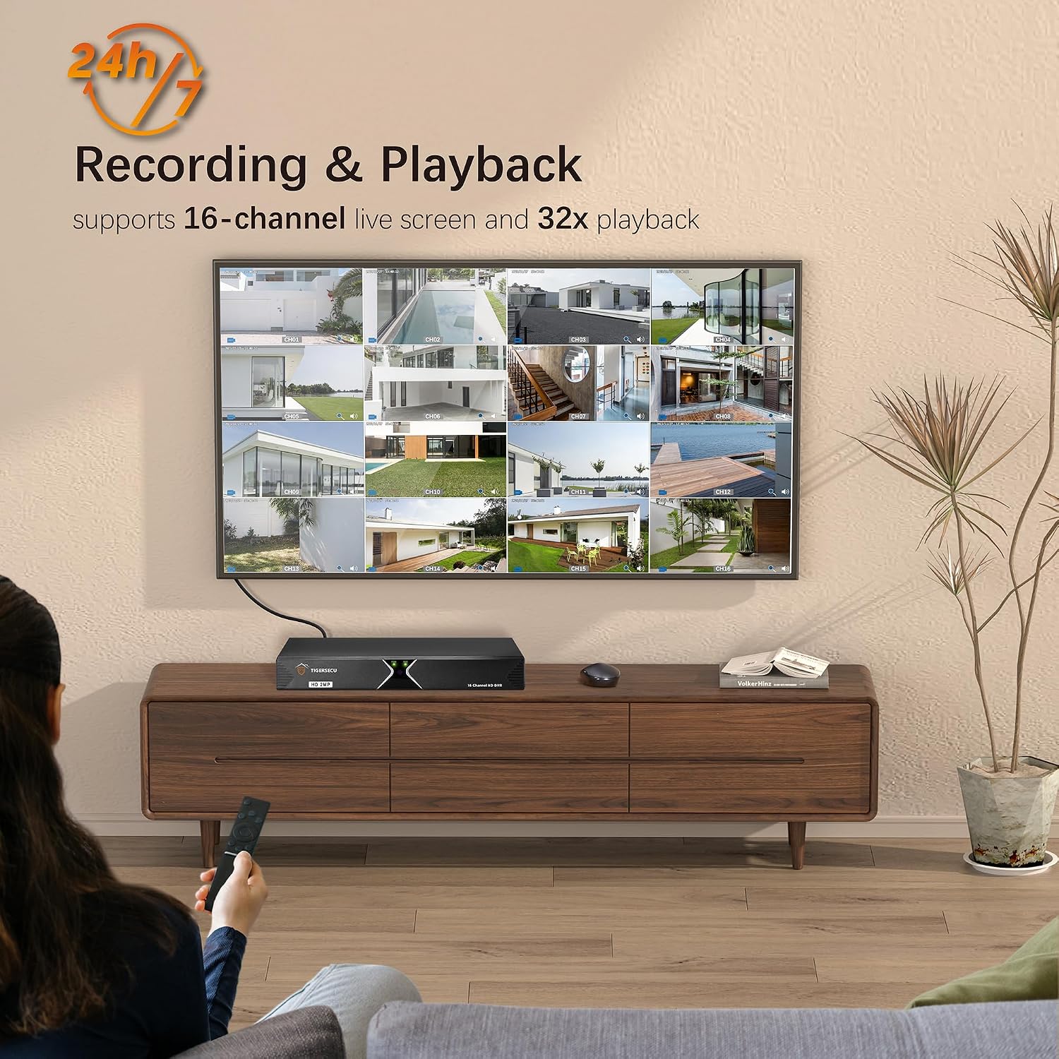 TIGERSECU Super HD 1080P 16 Channel DVR Security Recorder Without Hard Drive, H.265 Hybrid 6-in-1 CCTV DVR Recorder Compatible with 2MP and 5MP TVI, AHD, CVI, Analog, RS485 PTZ and IP Cameras