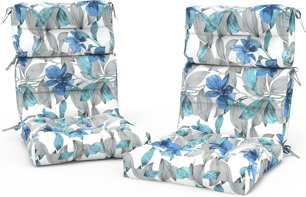Outdoor High Back Chair Cushions Set of 2, Waterproof Seat Cushion Rocking Chair Cushion with tie 44×20×4 inch, Clemens Noir Blue