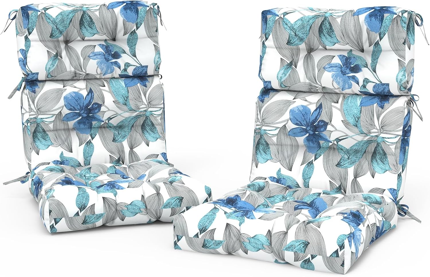 Outdoor High Back Chair Cushions Set of 2, Waterproof Seat Cushion Rocking Chair Cushion with tie 44×20×4 inch, Clemens Noir Blue