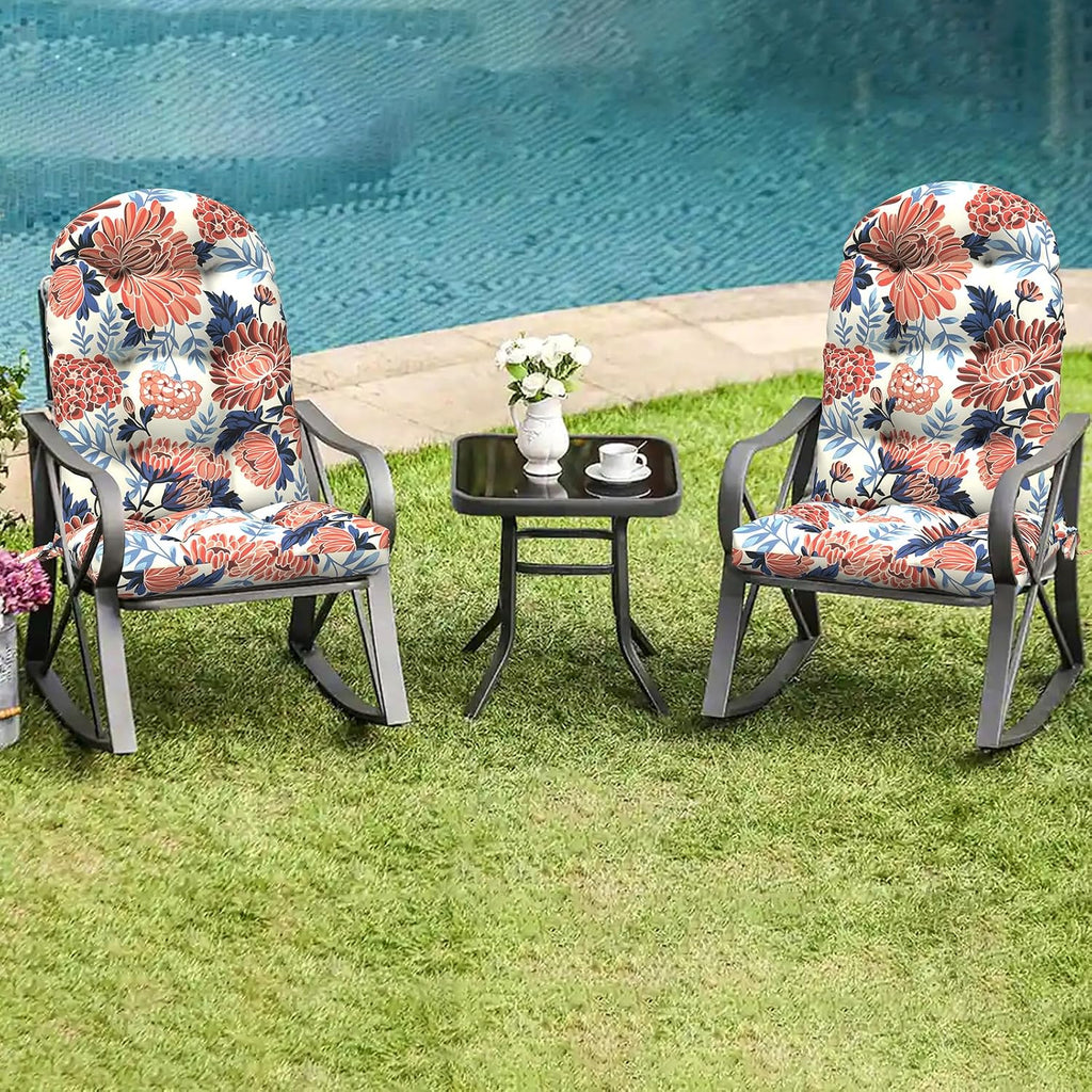 LVTXIII 2 Pack Outdoor Adirondack Chair Cushions, 44x19x4 Inch Water Repellent Patio Cushions for Rocking Chairs, Thick Tufted High Back Seat Cushion Set, Vibrant Blossom