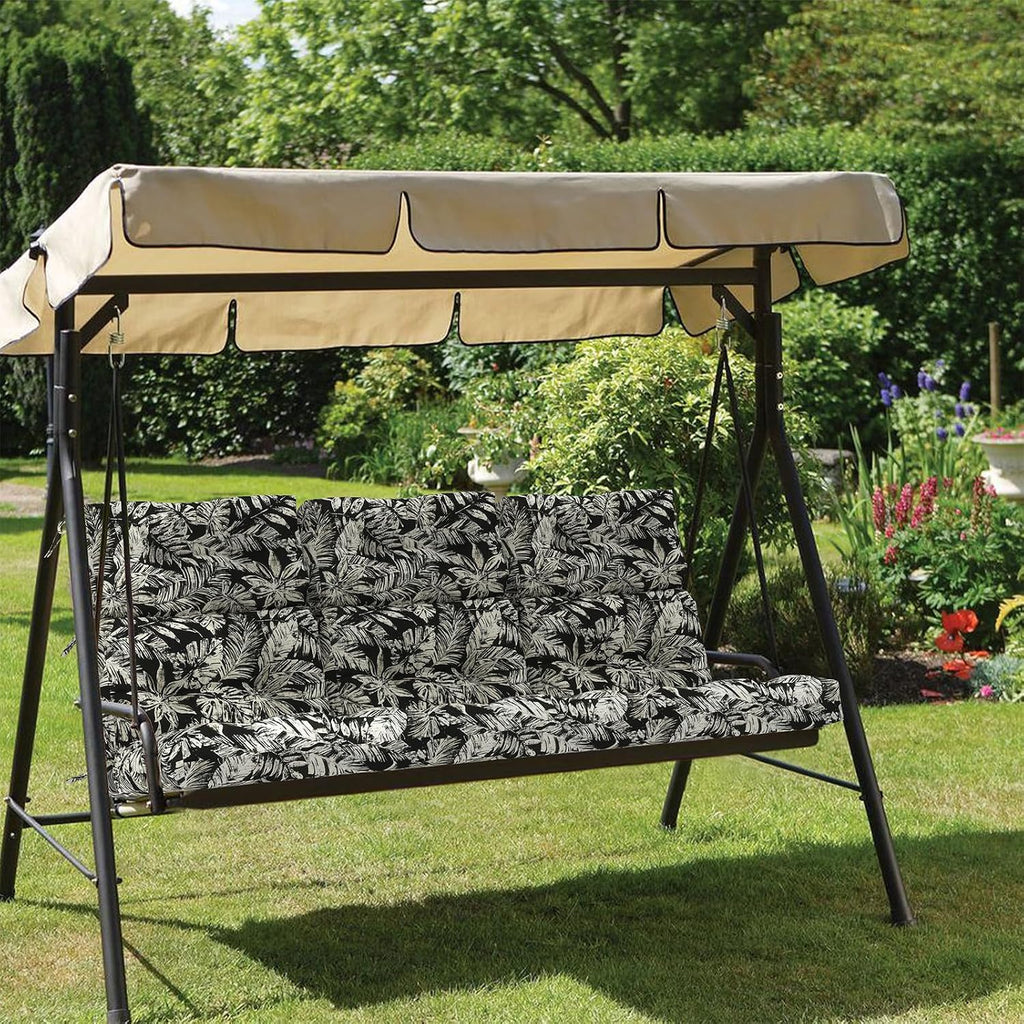 Outdoor High Back Patio Chair Cushions, Fade Resistant & Waterproof Tufted Seat and Back Cushions for Patio Furniture, Patio Chair Cushions 44x22 Inch, Set of 2, Tropical Leaf Black