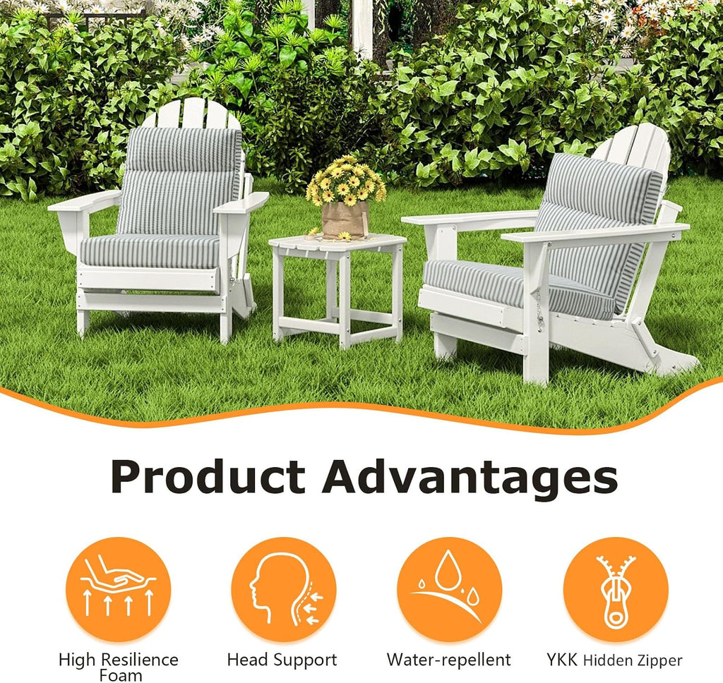 Unimatta Outdoor High Back Chair Cushion Seat Pads, 44 x 21 Inch Water-Repellent & Fade-Resistant Patio Furniture Cushions with Ties for Adirondack, Rocking Chairs, Black and White