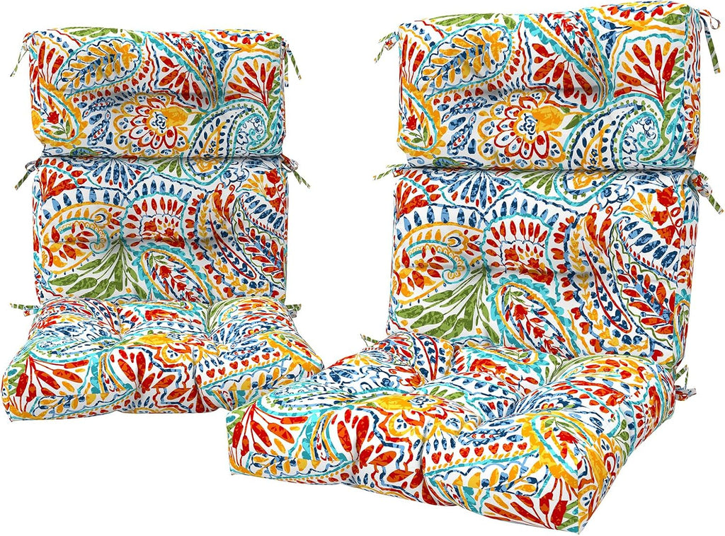 LVTXIII 2 Pack Outdoor High Back Cushions, 22' W x 20' D Tufted Seat and Back Chair Cushion with Ties, Fluffy Patio Replacement Rocking Chair Cushion for Outdoor Furniture Use, A Paisley Ummi Multi